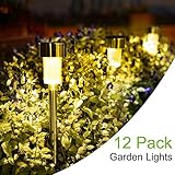 SUNNEST Solar Garden Lights Outdoor 12 Pack, LED Solar Powered Pathway Lights, Stainless Steel Landscape Lighting for Lawn, Patio, Yard, Walkway, Driveway Warm White