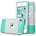 ULAK iPod Touch 7 Case, iPod Touch 6 Case, Slim Fit Dual Layer Hard PC Back+TPU Shockproof Interior Protective Case Cover for Apple iPod Touch 5th/6th/7th Generation, Minimal Mint Stripes