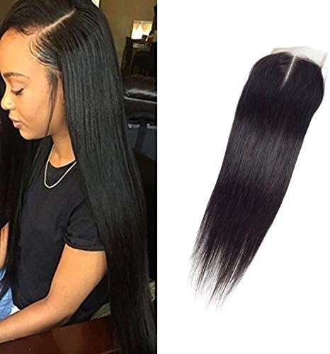 JUST SHOW Straight 4”X4”Top lace Closure Adjustable Middle Part 100% Unprocessed Virgin Remy Human Hair with Baby hair Density Full Natura Color Can Dye (12")