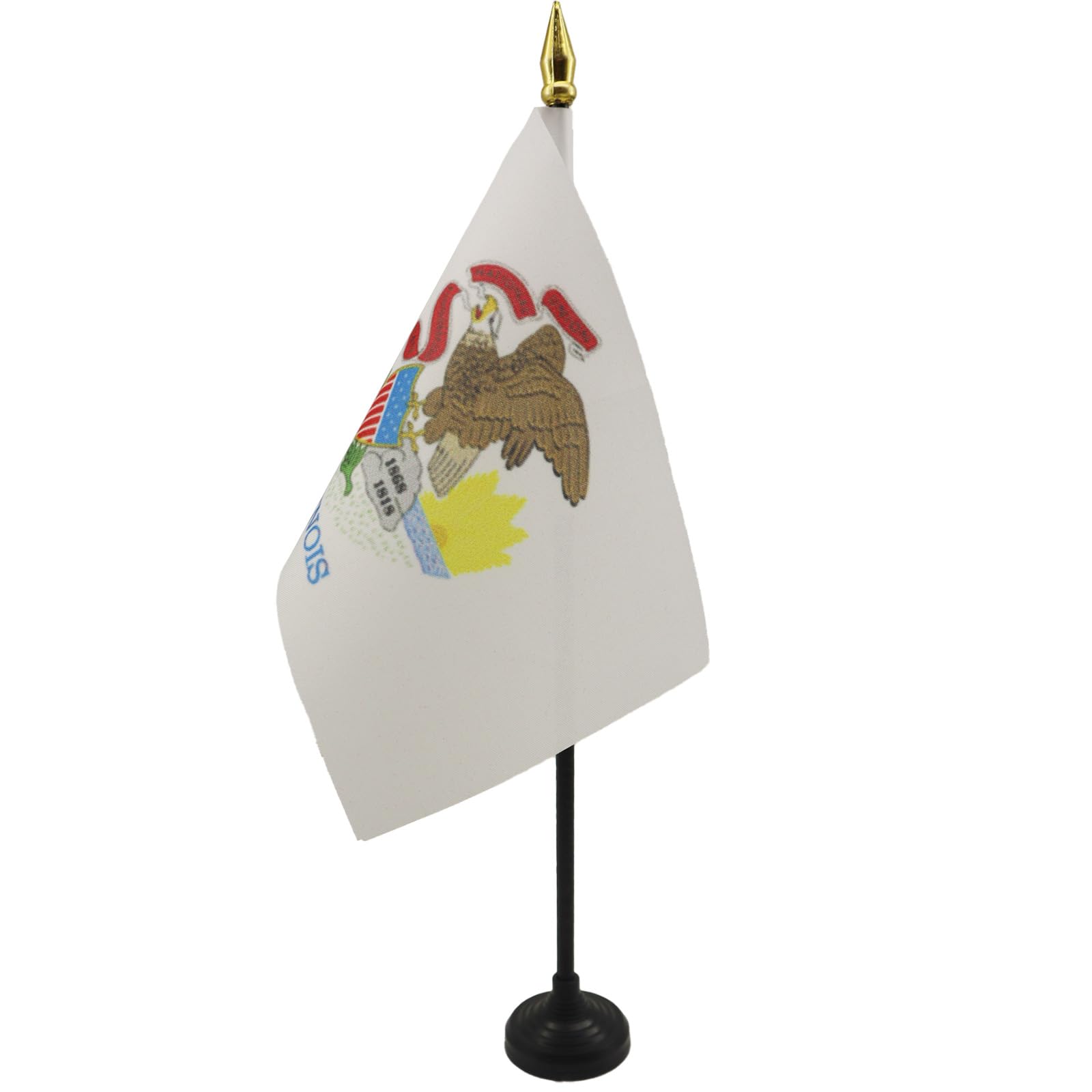 AZ FLAG - Illinois Table Flag 4'' x 6'' - US state of Illinois Mini Desk Flag 100% Polyester 15 x 10 cm - Office Mini Banner with 10'' Pole - Golden Spear — image 1