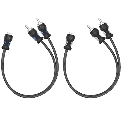 RECOIL R1F2M 99.99% Oxygen Free Copper 1 Female to 2 Male RCA Y Adapter Car Audio 1ft Splitter Connectors Twisted Pair with Noise Reduction 2 Pack