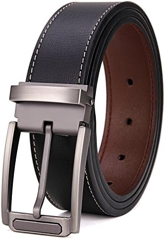 Tonly Monders Men's Reversible Belt Dress Leather Belts For Men Rotated Buckle