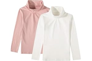 UNACOO Kids One or 2-Pack or 3-Pack Cotton with Spandex Long Sleeve Turtleneck T-Shirt for Girls (Age 2-11 Years)
