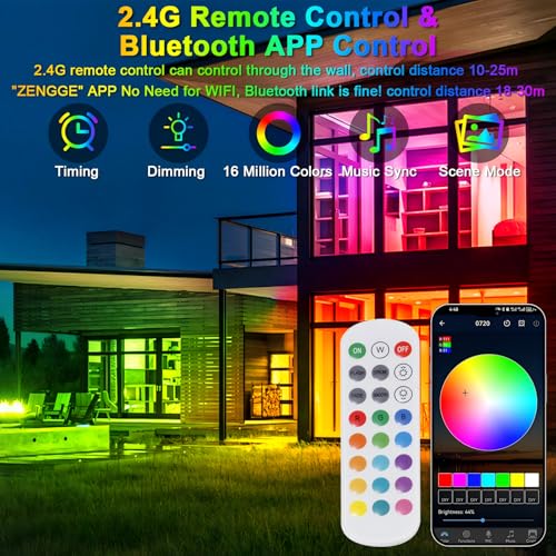 Indmird 2 x LED RGB Outdoor Spotlight 50 W, Outdoor RGB LED Projector with 2.4 G Remote Control and Bluetooth App, IP66 Waterproof Dimmable LED Spotlights Colours for Halloween Christmas Garden Party