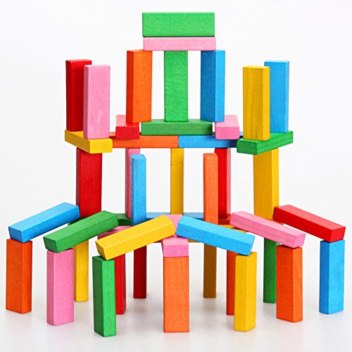 QZM Wooden Tumble Tower Stacking Games Hardwood Blocks Building Toys Color Match 54 Pieces - Thumbnail 5