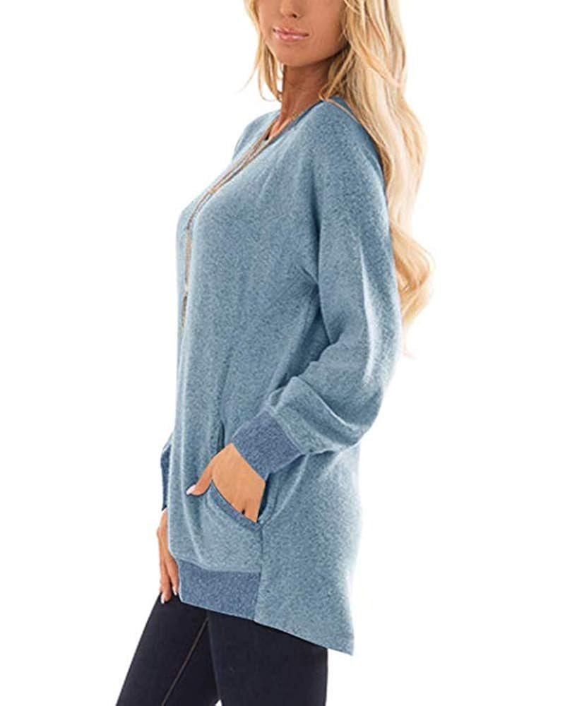 Womens Sweatshirts with Pockets Loose Pullover Long Sleeve T Shirt Round Neck Blouse Tops