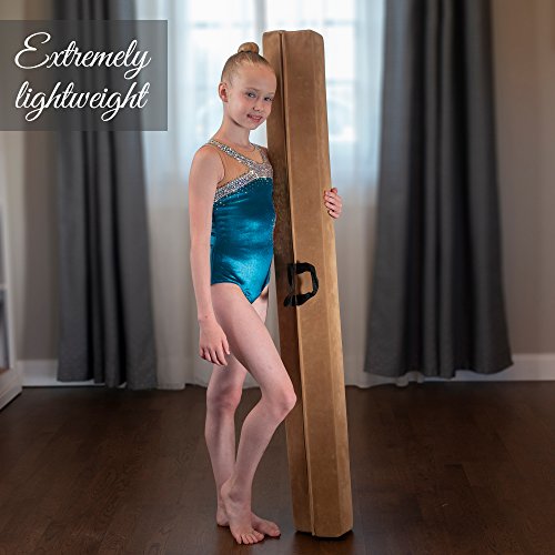 Foldable Gymnastics Beams for Home - 9.5 FT EXTRA LONG High-Density Portable Foam Balance Beam for Toddlers to Teens / Kids Gymnastics Equipment / Lightweight Beige Practice Beam / Floor Beam
