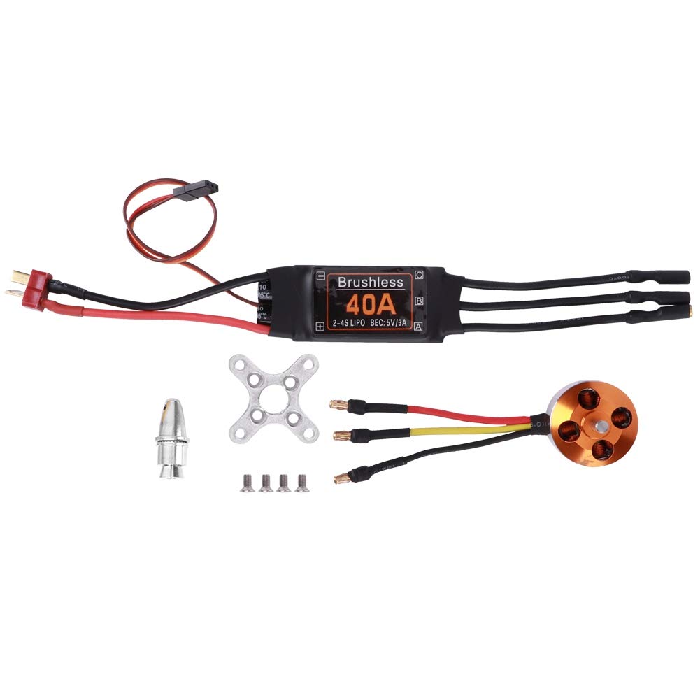 40A RC Brushless Motor Electric Speed Controller ESC + A2217 KV1100 / KV1250 / KV2300 Brushless Motor for Remote Control Drone Black(A2217 1250KV)