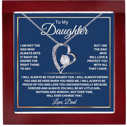 To My Daughter Necklace From Dad With Heartfelt Message, Daughter Birthday Present From Dad, Jewelry Gifts For Graduation for Her From Mom or Daddy, 14K Pendant