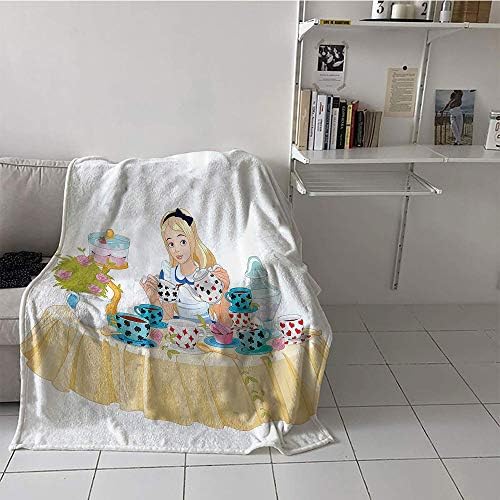Children's Blanket Microfiber Microfiber All Season Blanket (50 by 60 Inch,Alice in Wonderland Decorations Collection,Alice Pours Cup of Tea Eats Cupcakes Flowers Pottery Wonderland Fantasy,Multi