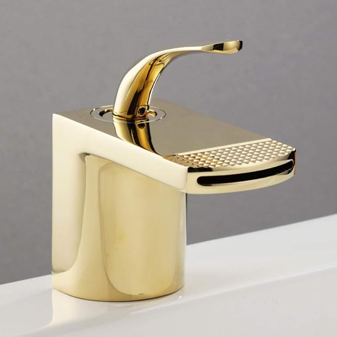 Grifo de lavabo de cascada de lujo ligero rosa dorado negro baño en