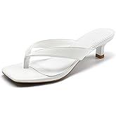 Athlefit Women's Kitten Heels Flip Flops Square Toe Low Heels Slip On Comfortable Summer Thong Heeled Sandals