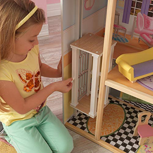 KidKraft Kaylee Wooden Dollhouse, Almost 4 Feet Tall with Elevator, Stairs and 10 Accessories