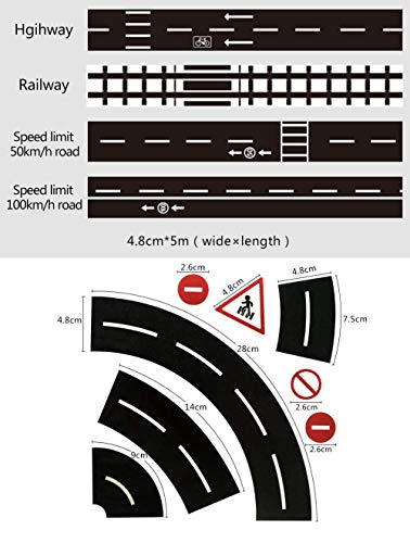Hangnuo Road Tape Set for Kids Toy Cars Track with Curves Roads and Traffic Signs, Stick to Floors Walls - Creative Children Toys Birthday Gift