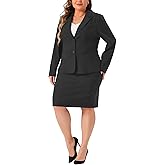 Agnes Orinda Plus Size Blazer and Skirt Suit Sets for Women 2 Piece Outfits Business Casual Suit Sets
