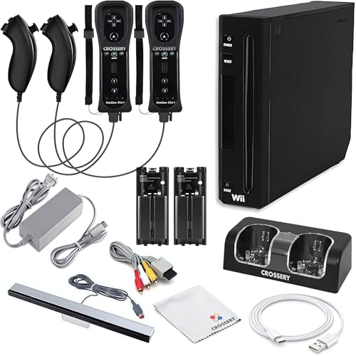 Nintendo Wii Console Bundle Black- With Wii Console Black, 2 Remotes & 2 Nunchuks Fully Compatible, Charging Dock, 2 Rechargeable Batteries, Motion Sensor Bar & Accessories (Renewed)