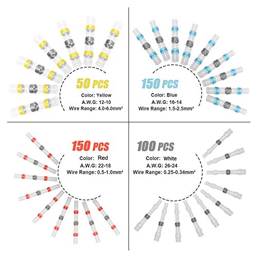 450PCS Solder Seal Wire Connectors, Plustool Solder Seal Butt Connectors Heat Shrink Solder Wire Connectors Electrical Insulated Marine Waterproof Automotive Terminals - Thumbnail 2