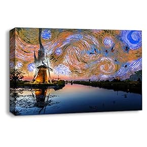 Van Gogh Starry Night Painting Artwork for Home Framed