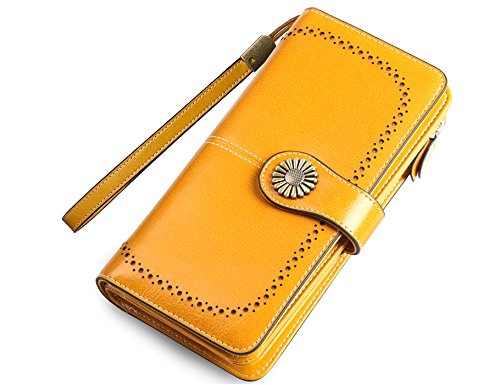 Womens RFID Blocking Wallet Genuine Leather Ladies Clutch Card Organizer Travel Purse Large Wallets for Women