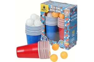 GENERIC Beer Pong Game Set, 48 Pieces, 12 Red and 12 Blue Reusable Cups with 24 Balls