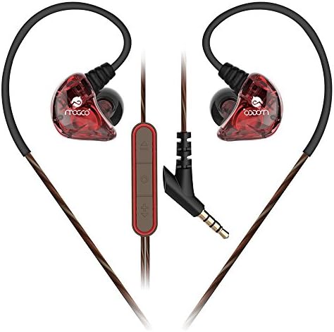 MOGCO Dual Driver In-Ear Earbud Headphones Earhook with Mic Volume Control, Wired Stereo Sports Earphones with Noise-isolating, Sweatproof for Running, Workout, Gym for iPhone Samsung—M10 WineRed