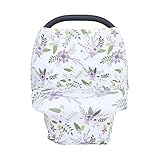 Universal Multi-Use Carseat Canopy, Nursing Cover Scarf, Grocery Cart Cover, High Chair Cover, Breathable & Stretchy, Purple Floral