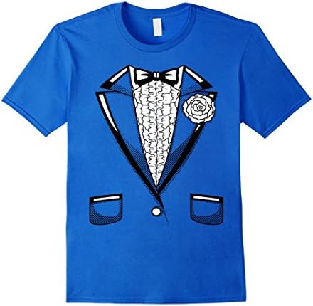 Men's Tuxedo T-Shirt | Retro Halloween Prom Black Bowtie Vintage Large Royal Blue
