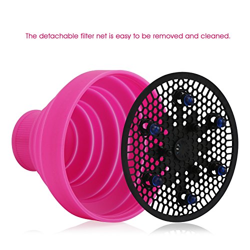 Segbeauty Portable Folding Collapsible Silicone Hair Blow Dryer Diffuser for Fizzy Hair, Flexible Hair Diffuser for Curly Wavy Fine Hair on Travel -- Rose Red