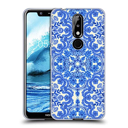Official Micklyn Le Feuvre Cobalt Blue and China White Floral Patterns Soft Gel Case for Nokia 5.1 Plus / X5