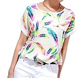 TOPUNDER Women Clothing 2018 Women Feathers Chiffon Blouse Tops Casual Short Sleeve Loose T-Shirt Topunder