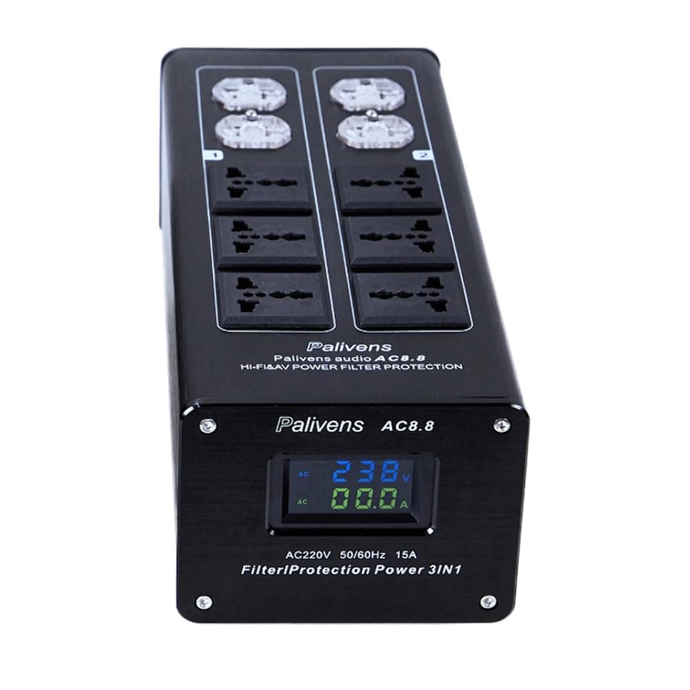 Pailvens AC Power Filter Power Conditioner, 8 Ways Power Socket, Line Conditioner Power Purifier with Universal Outlets, Power Conditioner Audio Suitable for HiFi CD Player Piano, TV, P10
