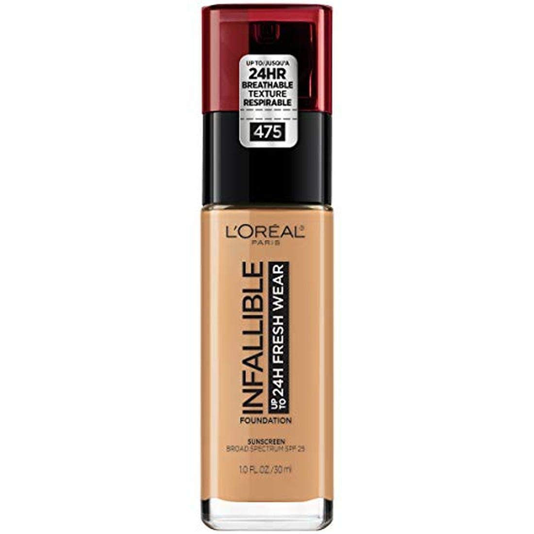 L'Or&eacute;al Paris Makeup Infallible up to 24HR Fresh Wear Liquid Longwear Foundation, Lightweight, Breathable, Natural Matte Finish, Medium-Full Coverage, Sweat & Transfer Resistant, Sun Beige, 1 fl. oz.