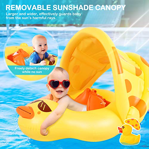 Peradix Baby Pool Inflatable Floats, Swiming Ring With Adjustable Sunshade/Waist Swim Boat Seat, Unique design Floats for 6-30 month Baby/Toddler/Kids- (Duck-with Repair Patch)