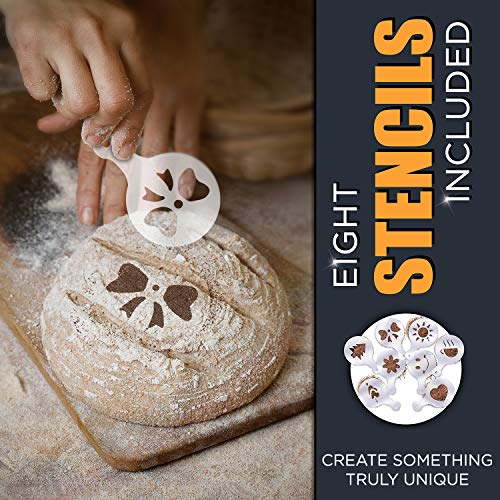 Chefast Banneton Proofing Basket Set: Combo Kit of 9.5" Natural Rattan Basket with Brotform Cloth Liner, 8 Bread Stencils and Bowl/Dough Scraper + Instructions - Make Perfectly Round Sourdough Boules