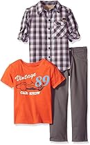 Lee Little Boys' 3 Piece Button Down Shirt, Graphic Tee, Jean Set, Vintage Grey, Small