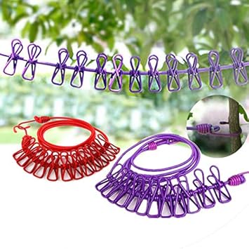 Amazon Co Jp Hnyyzl 物干しロープ 洗濯バサミ付ロープ ランドリーロープ 洗濯 室内 部屋干し キャンプ 伸縮 テント ランタン掛け q 赤 パープル 2色あり 2個 入り Diy 工具 ガーデン