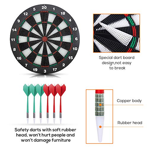 Festnight Security Plastic Dart Game Dartboard with 6 Bristle Darts Staple-Free Bullseye with Rotating Number Ring Adults Kids Inhouse Toy Office Entertainment