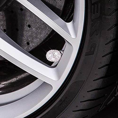 Valve Stem Caps, 4 Pack Handmade Crystal Rhinestone Universal Car Tire Valve Caps Chrome,Attractive Dustproof Bling Car Accessories - White