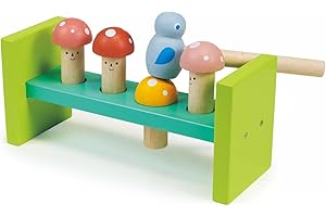 Mentari Toys - Woodland Hammer- 6pc Montessori Toy - Wooden Pounding Bench with Birdie Hammer - Boost Fine Motor Skills and H