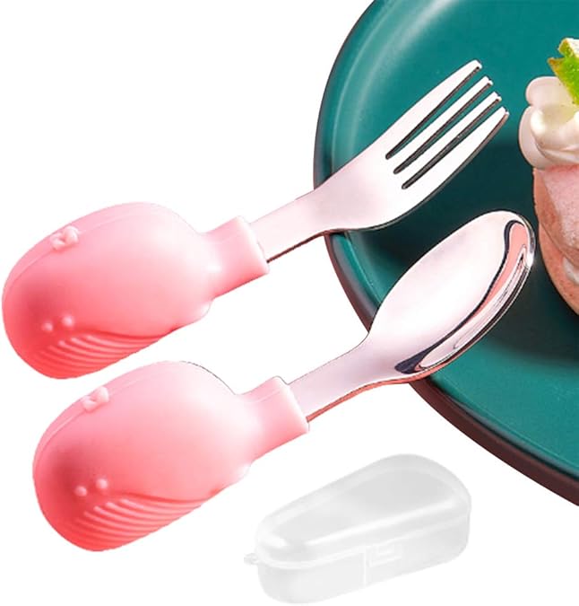 Pack of 3 Baby Dinning Spoon Fork Set BPA Free Silicone Training