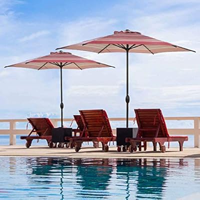 Amazon Com Outdoor Patio Umbrella 9 Ft Patio Market Table Umbrella With Push Button Tilt Crank For Garden Lawn Deck Backyard Pool Red Striped Garden Outdoor