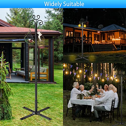 ANASTA 10FT String Light Poles for Outside 2 Packs, Double Outdoor Shepherds Hook for Hanging Plants, Bird Feeder Pole 5-Prong Spiral Anchor, Garden Hooks 7 Height Adjustable