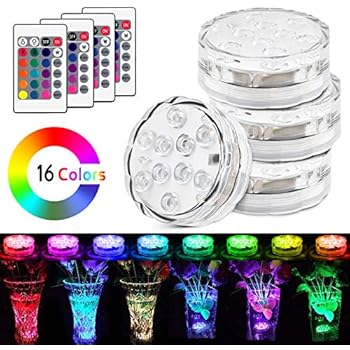 UBEGOOD Submersible LED Lights with Remote, Waterproof Underwater Led Lights [Battery Operated] Decoration Light for Aquarium, Hot Tub, Pond, Pool, Base, Vase, Garden, Wedding, Party [4 Pack]
