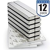 Strong Neodymium Bar Magnets with Double-Sided Adhesive - 60 x 10 x 5 mm, Pack of 12