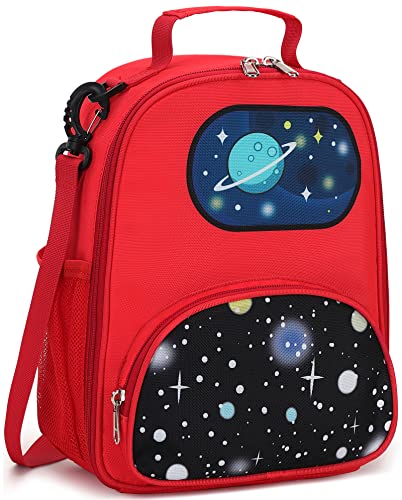 BTOOP Lunch Box Kids for Boys Girls Insulated Lunch Bag Cute Reusable Thermal Meal Cooler Tote Bags with Removable Shoulder Strap for School Travel (Red-planet)