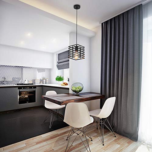 Black Pendant Light, Industrial Hanging Light Fixture Cage Pendant Lighting Edison Small Ceiling Light for Kitchen Island Living Room Bedroom