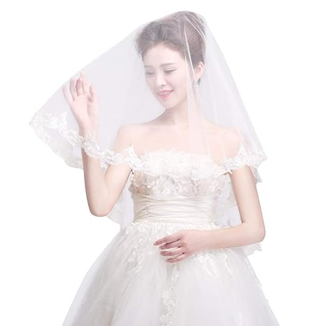 Lurrose Bridal Veil White Grenadine Lace Veil Cathedral Short Veil