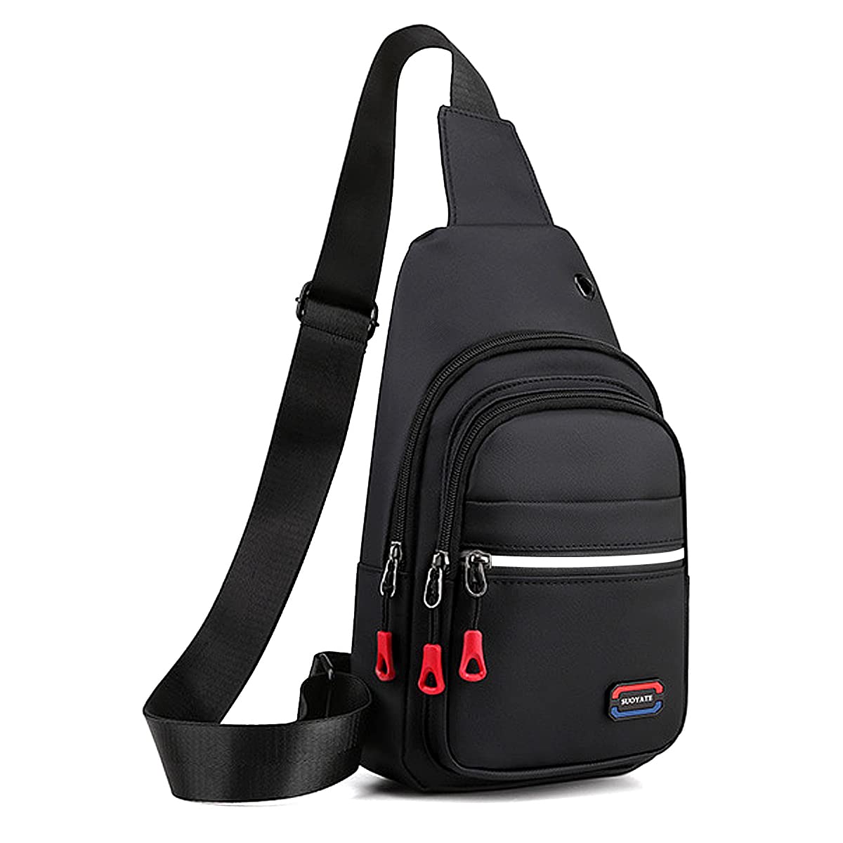 A-QMZL Sling Bags Mens Chest Bag Small Shoulder Bag Waterproof Lightweight Sling Rucksack Bag with Reflective Strips Crossbody Backpack for Casual Outdoor Hiking and Traveling (black)