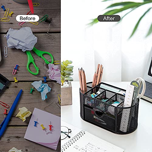 Deli Mesh Desk Organizer Office Desktop Organizer with Drawer, Metal