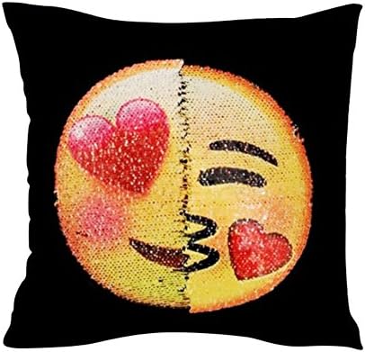 Reversible Sequin Pillow Case,Emoji Throw Cushion Covers for Home Decor Party Sofa Couch Bed Car ,16"x16" Magic Mermaid Pillowcase (Lewd and Kiss)